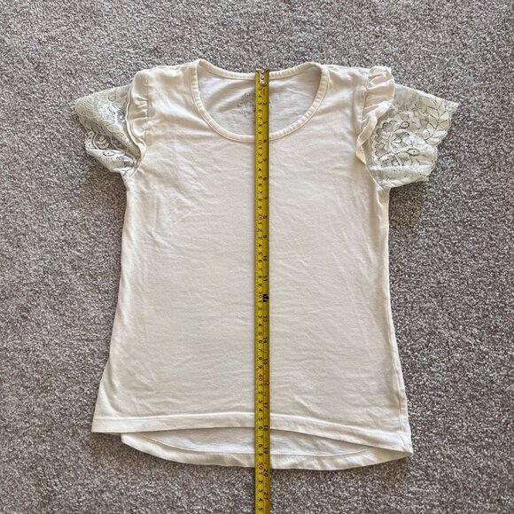 Coquette Babytee White Cream Top with Ruched Lace Short Sleeves NWOT XS - Picture 5 of 5